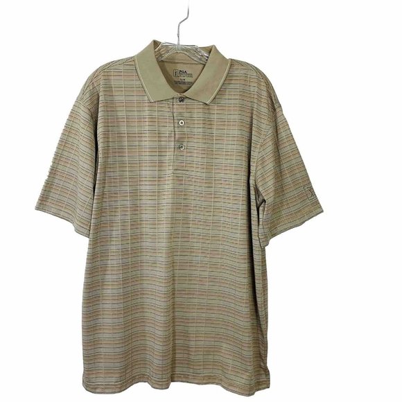 PGA Tour Mens Beige Striped Golf Polo Shirt Size L Short Sleeve Activewear Trip - Picture 10 of 11